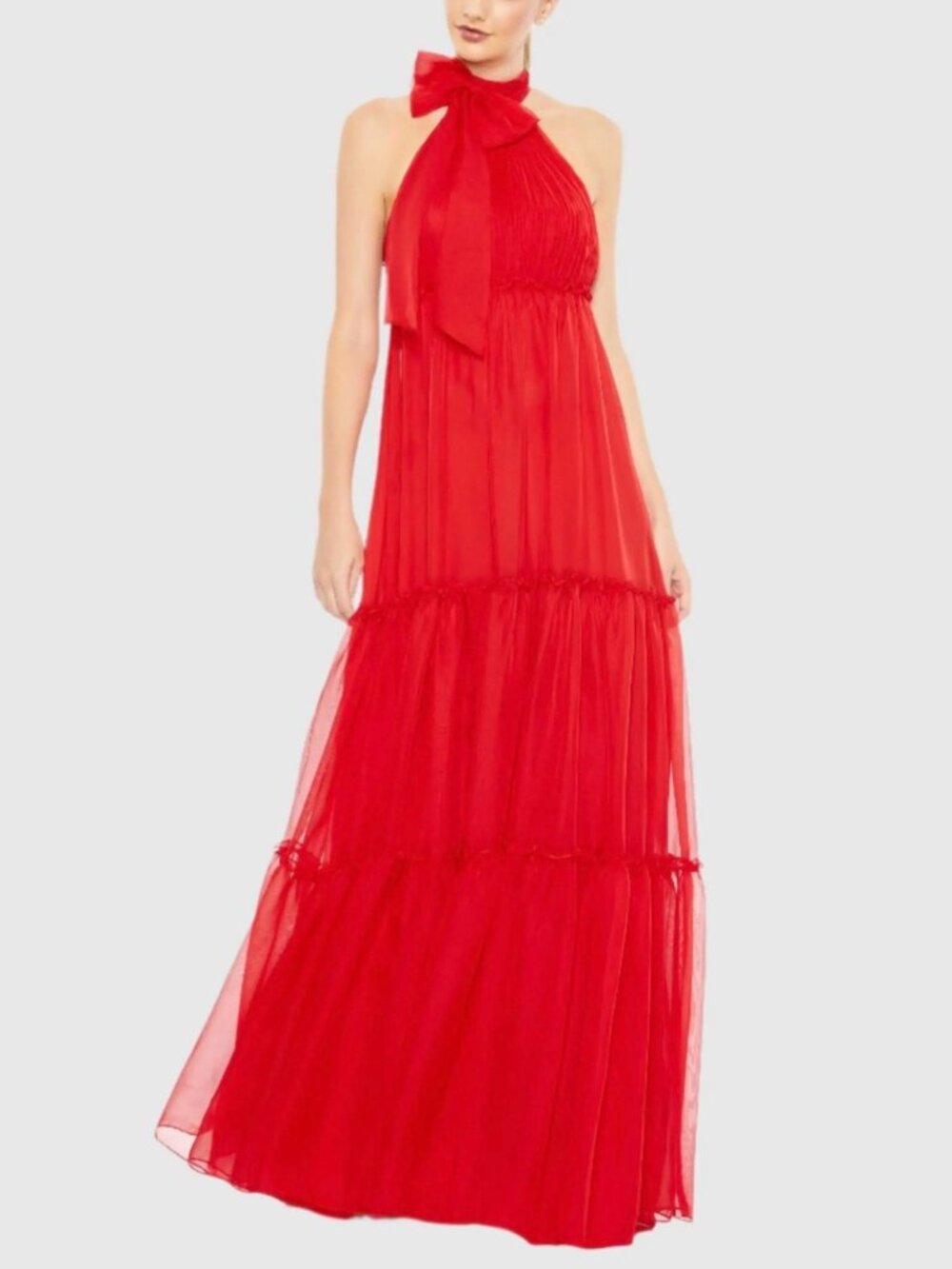 Ieena for Mac Duggal Red Tiered High Neck Bow Gown NWT sz 14